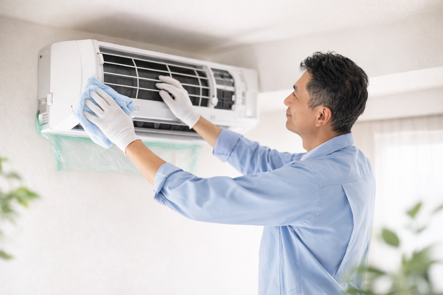 エアコンクリーニングの作業風景（ハウスクリーニング）