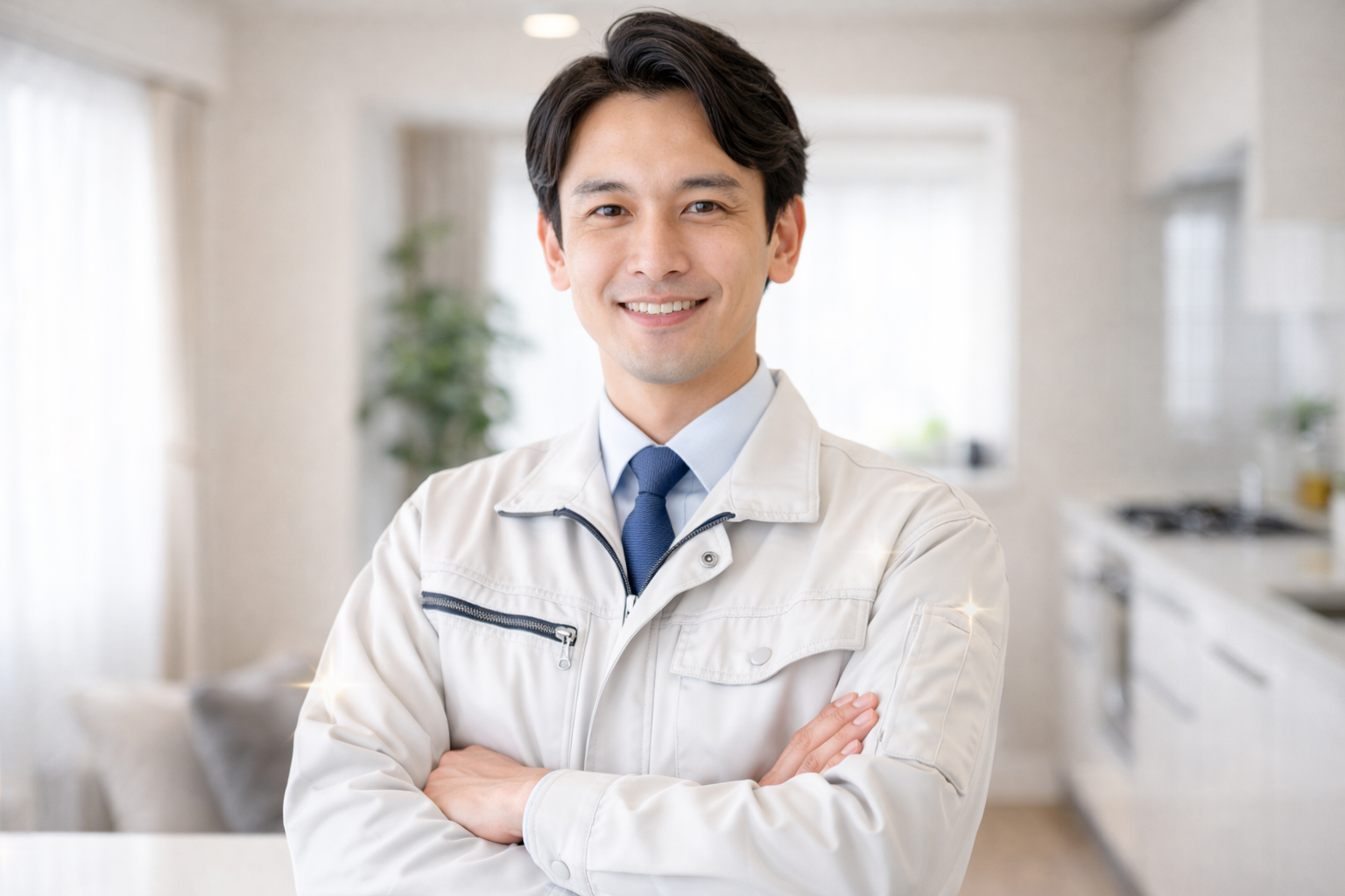 清潔感のあるスタッフ（作業着）